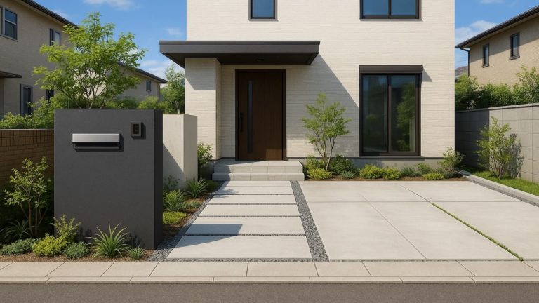 岡山県の住宅に施工されたおしゃれで安い外構イメージ