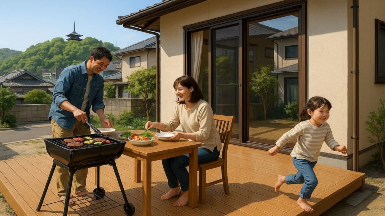 尾道市の住宅に施工されたウッドデッキイメージ