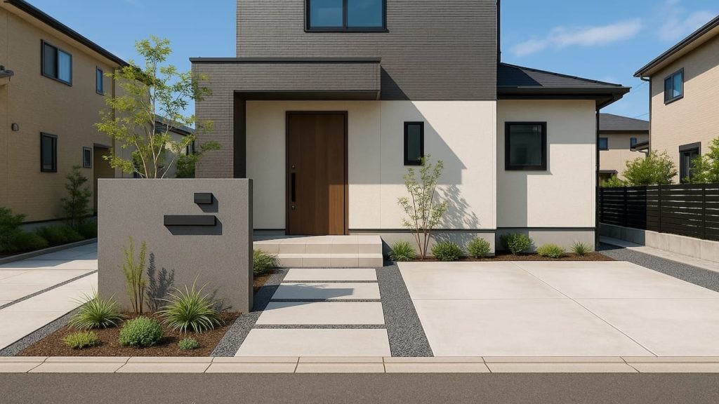 【奥州市】外構をおしゃれに安く見せない門柱＋植栽プラン