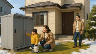 小樽市の住宅に施工された屋外用物置イメージ