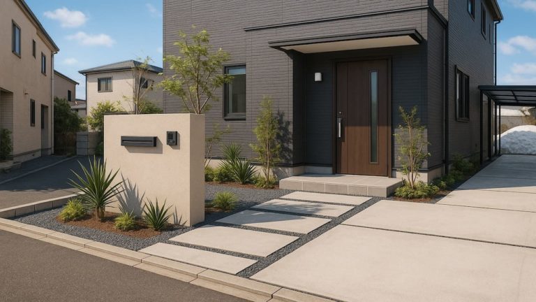 小樽市の住宅に施工されたおしゃれで安い外構イメージ