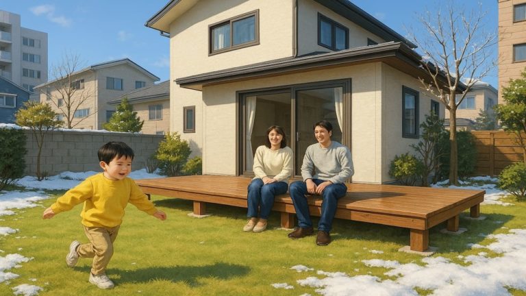 小樽市の住宅に施工されたウッドデッキイメージ