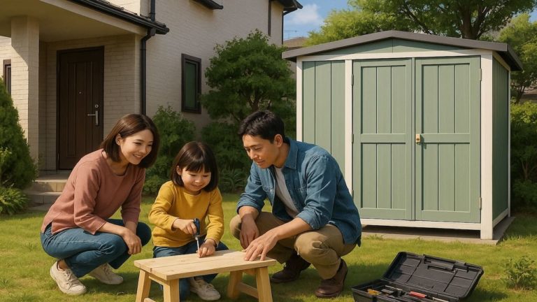 小山市の住宅に施工された屋外用物置イメージ