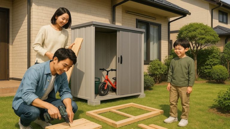 相模原市の住宅に施工された屋外用物置イメージ