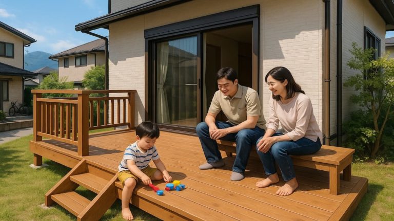 西条市の住宅に施工されたウッドデッキイメージ