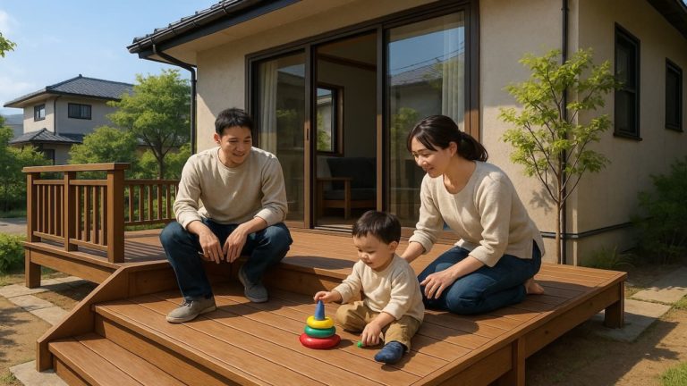 佐久市の住宅に施工されたウッドデッキイメージ