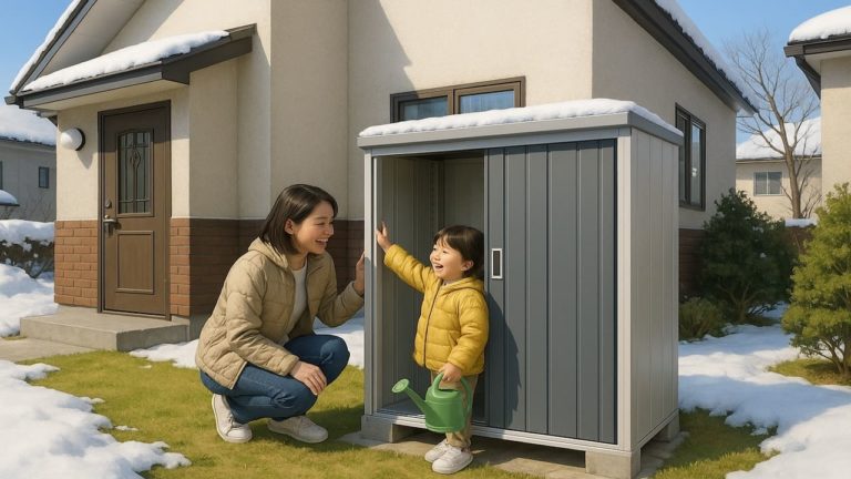 札幌市の住宅に施工された屋外用物置イメージ