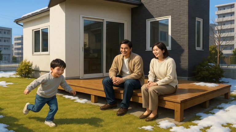 札幌市の住宅に施工されたウッドデッキイメージ