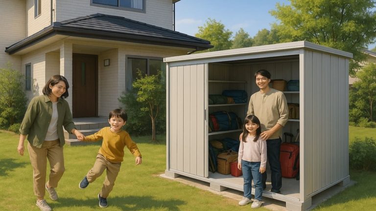 狭山市の住宅に施工された屋外用物置イメージ