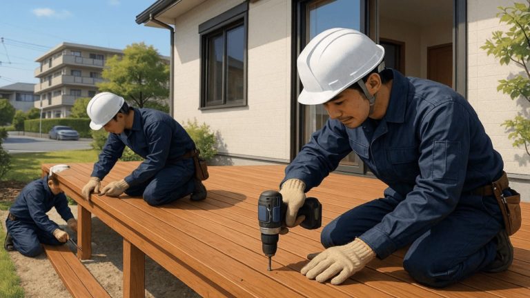 狭山市の住宅に施工されたウッドデッキイメージ