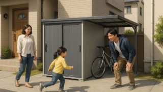 世田谷区の住宅に施工された屋外用物置イメージ