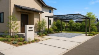 【島田市】安いのにおしゃれな外構を映えるバランスで整える 島田市の住宅に施工されたおしゃれで安い外構イメージ