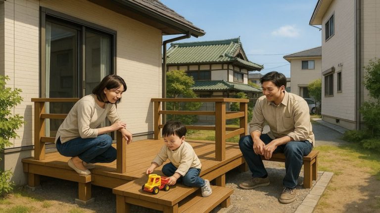 下関市の住宅に施工されたウッドデッキイメージ