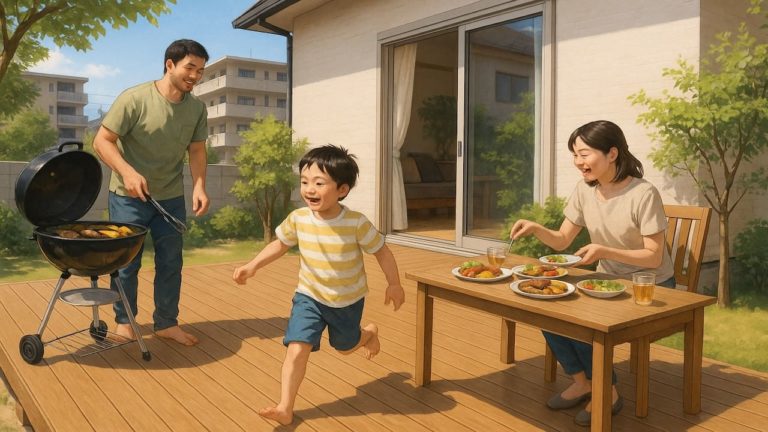 下野市の住宅に施工されたウッドデッキイメージ