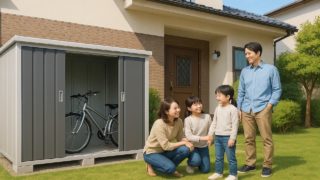 草加市の住宅に施工された屋外用物置イメージ