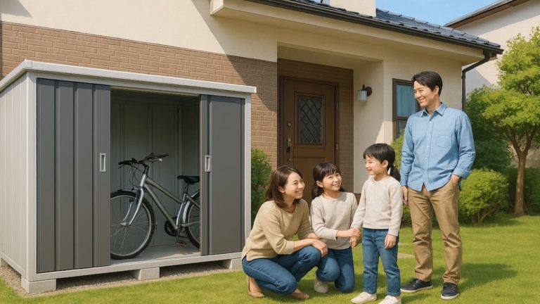 草加市の住宅に施工された屋外用物置イメージ