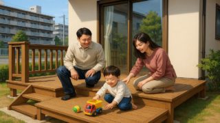 【草加市】プロが解説!ウッドデッキおすすめ素材と費用の目安 草加市の住宅に施工されたウッドデッキイメージ