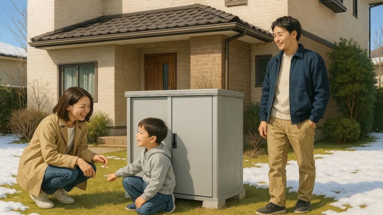 立川市の住宅に施工された屋外用物置イメージ