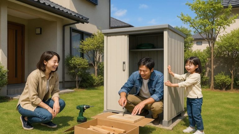 高岡市の住宅に施工された屋外用物置イメージ