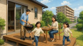 高岡市の住宅に施工されたウッドデッキイメージ