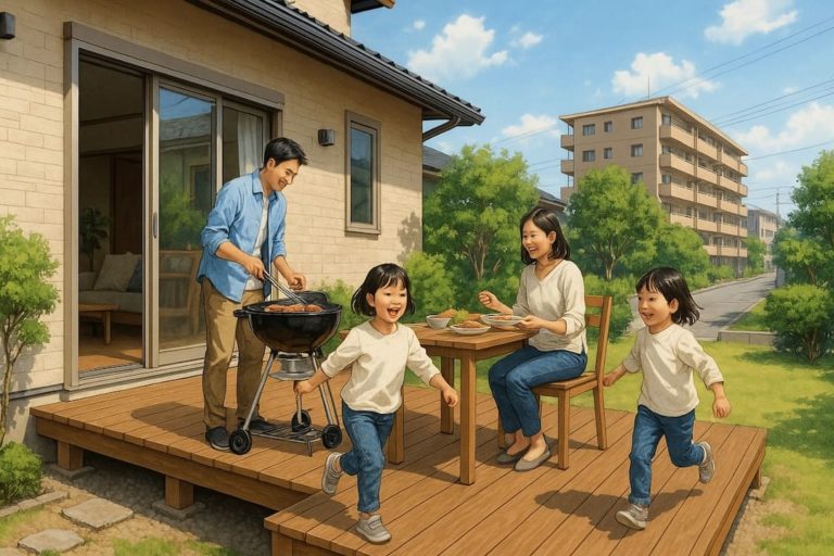 高岡市の住宅に施工されたウッドデッキイメージ