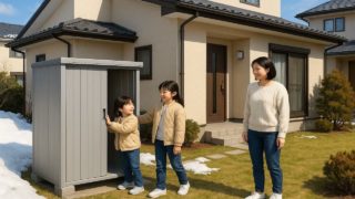 滝沢市の住宅に施工された屋外用物置イメージ