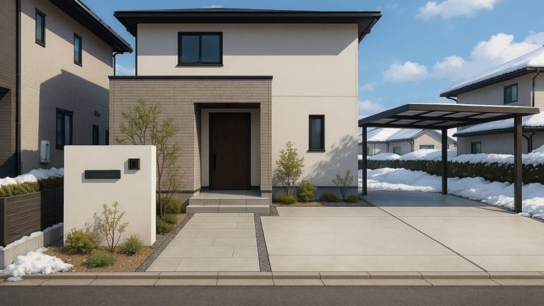 滝沢市の住宅に施工されたおしゃれで安い外構イメージ