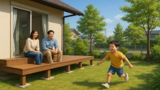 滝沢市の住宅に施工されたウッドデッキイメージ