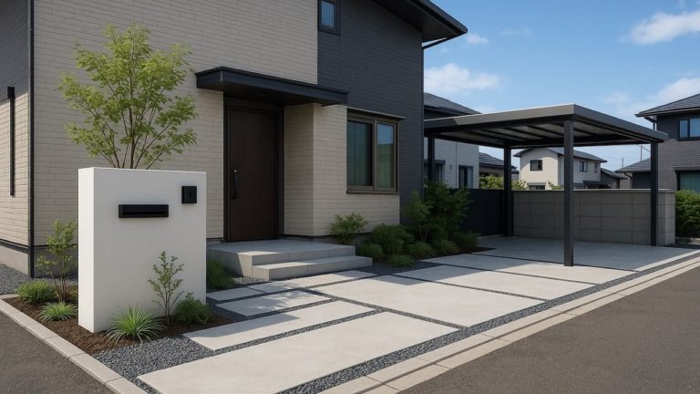 苫小牧市の住宅に施工されたおしゃれで安い外構イメージ