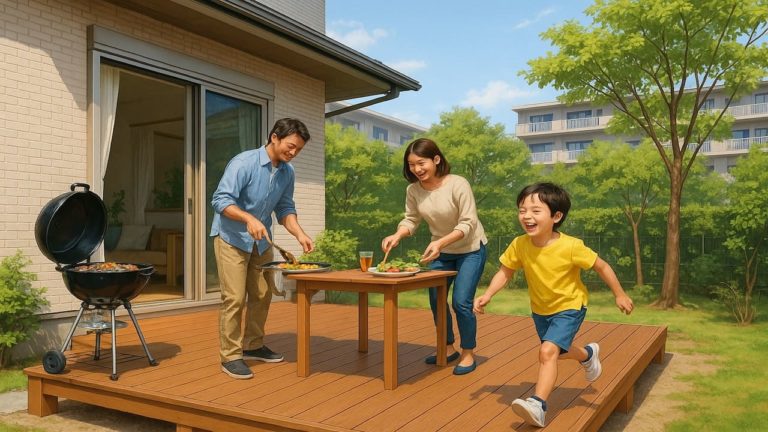 取手市の住宅に施工されたウッドデッキイメージ