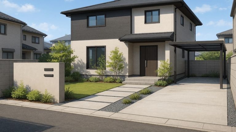 富山県の住宅に施工されたおしゃれで安い外構イメージ