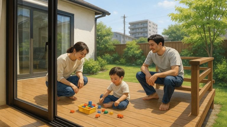 豊川市の住宅に施工されたウッドデッキイメージ