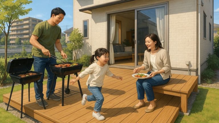 土浦市の住宅に施工されたウッドデッキイメージ