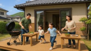 津山市の住宅に施工されたウッドデッキイメージ