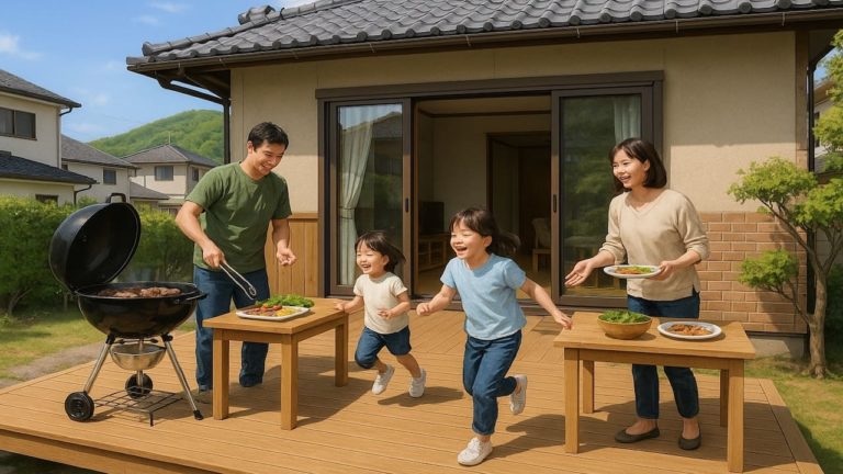 津山市の住宅に施工されたウッドデッキイメージ