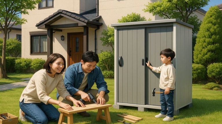 宇都宮市の住宅に施工された屋外用物置イメージ