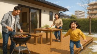 山形県の住宅に施工されたウッドデッキイメージ