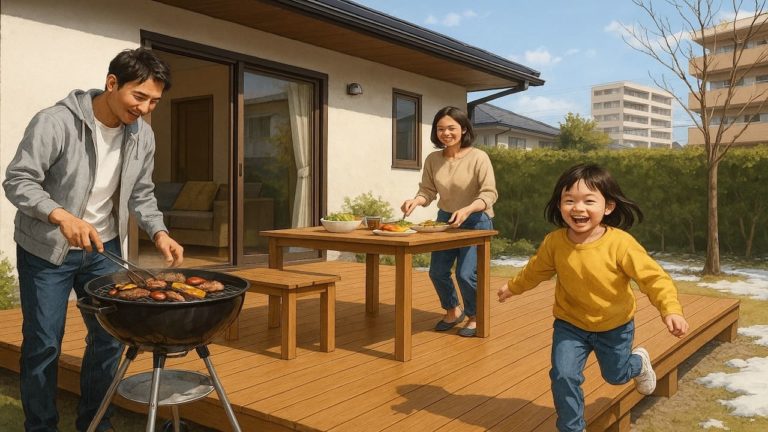 山形県の住宅に施工されたウッドデッキイメージ