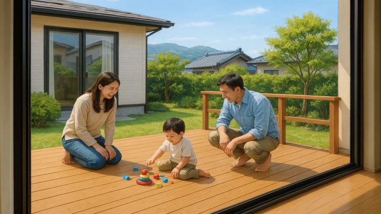 八代市の住宅に施工されたウッドデッキイメージ