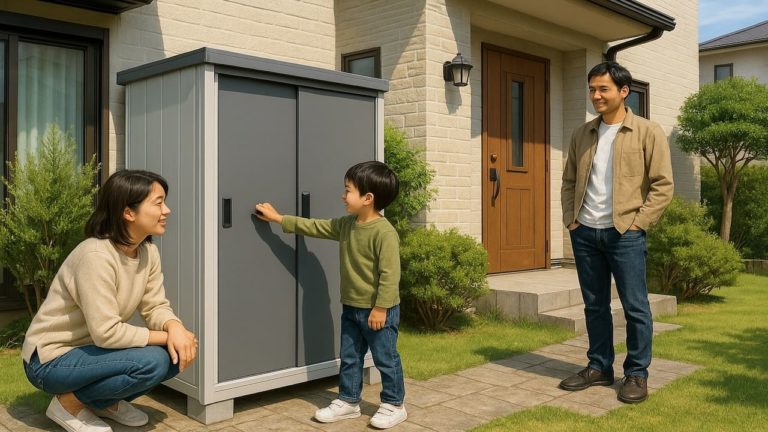 横浜市の住宅に施工された屋外用物置イメージ