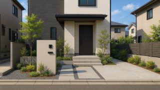 米子市の住宅に施工されたおしゃれで安い外構イメージ