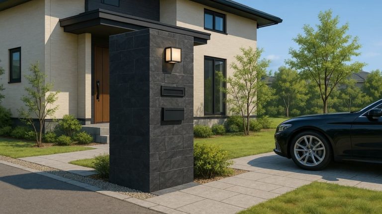 愛知県の戸建て外構に施工された門柱のイメージ