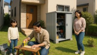 明石市の住宅に施工された屋外用物置イメージ