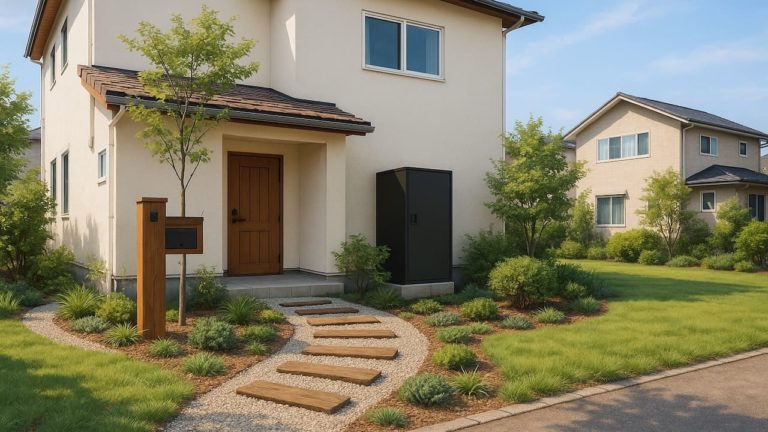 秋田県の戸建て外構に施工された玄関アプローチのイメージ