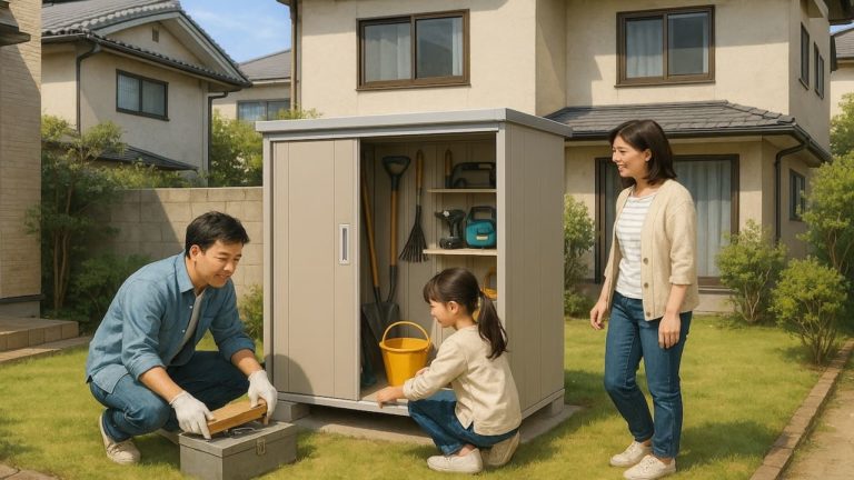 尼崎市の住宅に施工された屋外用物置イメージ