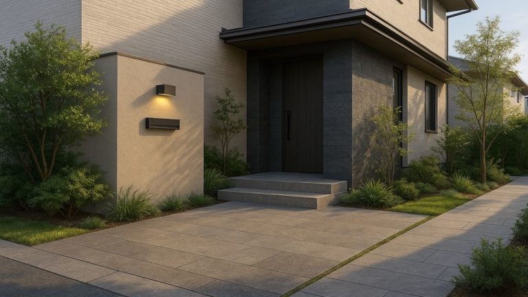 安城市の戸建て外構に施工された玄関アプローチのイメージ