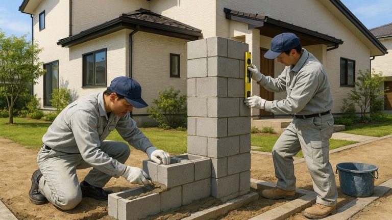 安城市の戸建て外構に施工された門柱のイメージ