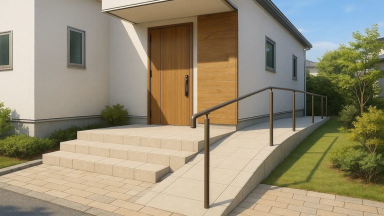朝霞市の戸建て外構に施工された玄関アプローチのイメージ