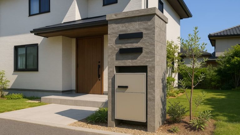 朝霞市の戸建て外構に施工された宅配ボックスのイメージ