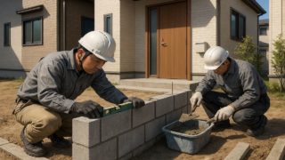 【朝霞市】門柱の見積もり費用|リアルな声から学ぶ注意点 朝霞市の戸建て外構に施工された門柱のイメージ